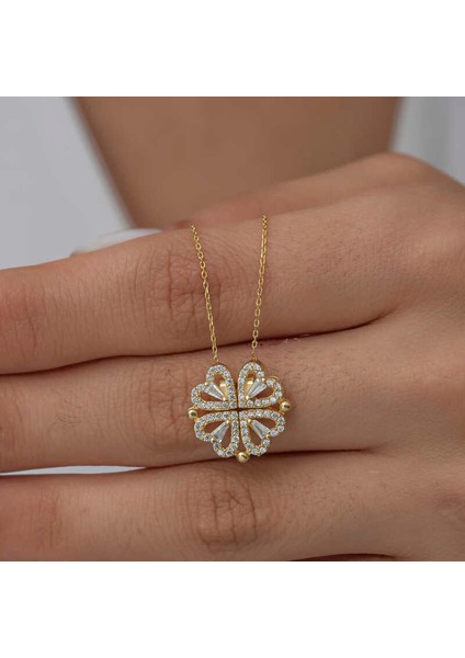 Gümüş Gold Kalpli Açılabilen Yonca Kadın Kolye fiyatları