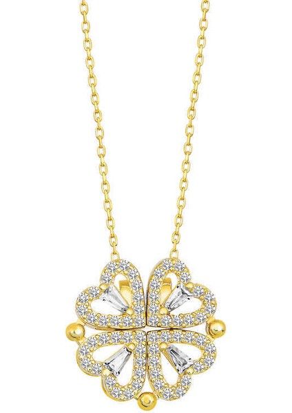 Gümüş Gold Kalpli Açılabilen Yonca Kadın Kolye indirimleri