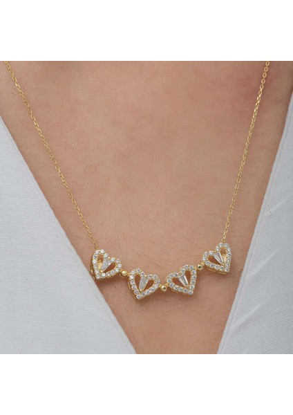 Gümüş Gold Kalpli Açılabilen Yonca Kadın Kolye