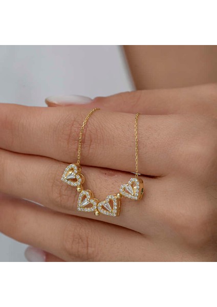Gümüş Gold Kalpli Açılabilen Yonca Kadın Kolye