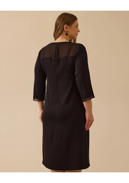 Büyük Beden Pullu Transparan Detaylı Elbise Gala-Xi fiyatları