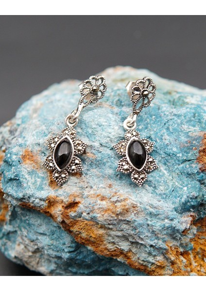 925 Ayar Gümüş Oltu Taşı Kadın Küpe SKÜ00038