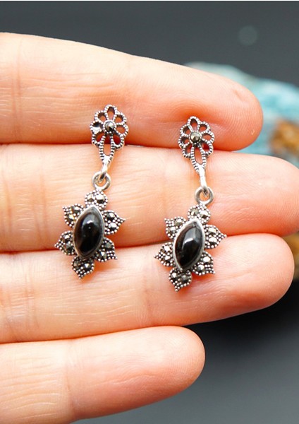 925 Ayar Gümüş Oltu Taşı Kadın Küpe SKÜ00038 fiyatları