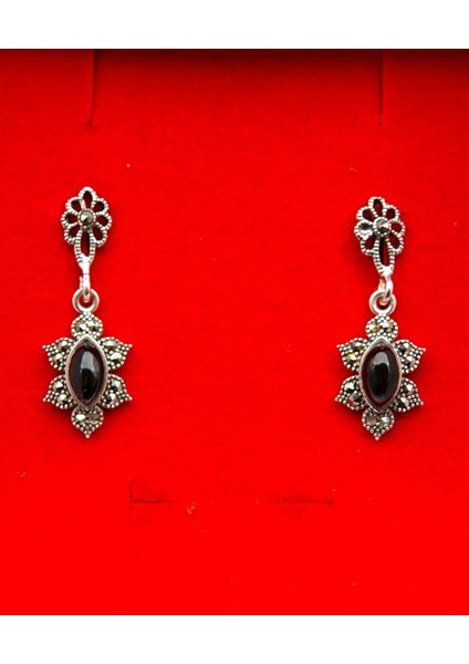 925 Ayar Gümüş Oltu Taşı Kadın Küpe SKÜ00038 modelleri