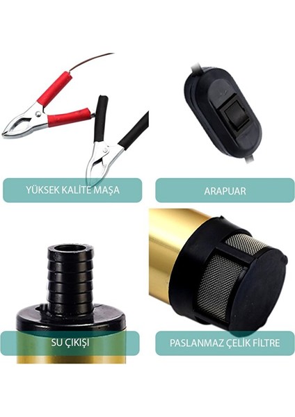 Kızılırmak 12 Volt Alüminyum Dalgıç Tipi Sıvı Aktarma Pompası (Filtre+Arapuar) modelleri