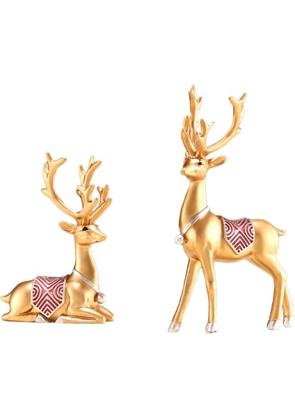 2x Üstü Süslemeleri Ren Ği Heykelleri Elk Altın (Yurt Dışından)