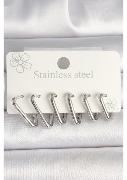 316L Çelik Gümüş Renk Üçgen Model Kadın Küpe Seti - TJ-BKP10349