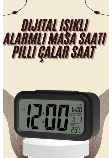Dijital Masa Saati Termometreli Takvim Çalar Saat LED Ekran Pilli