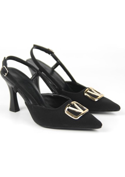 Clara Siyah Süet Orta Topuklu(8 Cm) Klasik Topuklu Ayakkabı