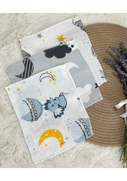 3'lü Pamuk Müslin Kumaş Bebek Ağız Mendili & Ter Bezi