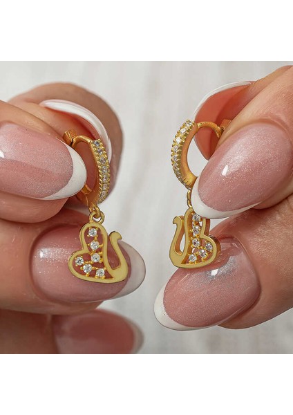 Gümüş Sallantılı Gold Kuğu Kadın Küpe