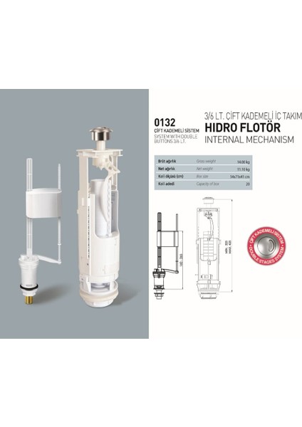 Remont Nkp Rezervuar Iç Takım Çift Kademeli 3/6 Lt - Klozet Iç Takımı - 5 Yıl Garantili 0132
