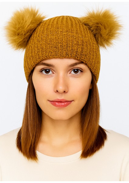 Simli Çift Ponponlu Kadın Örgü Bere Standart fiyatları