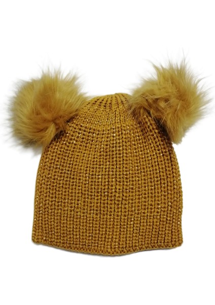 Simli Çift Ponponlu Kadın Örgü Bere Standart fırsatları