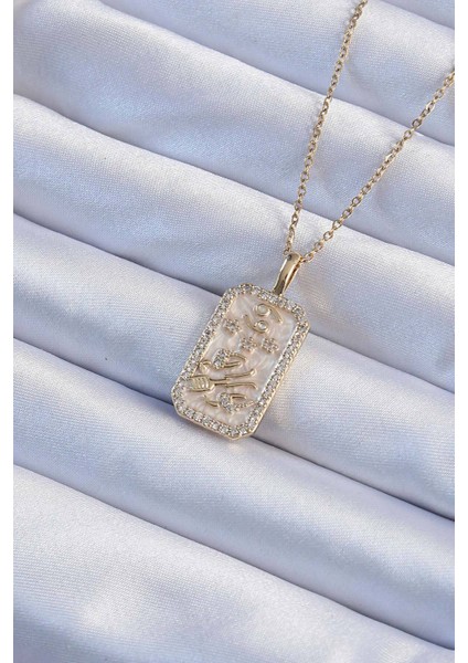 316L Çelik Zincir Altın Renk Zirkon Taşlı Çerçeveli Tarot Kolye