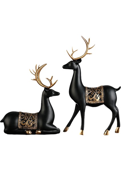 2x Geyik Heykeli Dekorasyon Reçine Geyik Süsleme Ev Giriş Centerpieces (Yurt Dışından)