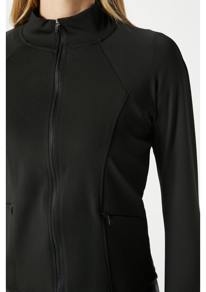 Jogging Vücuda Oturan Cepli Parmak Geçmeli Siyah Spor Ceket / Hırka fiyatları