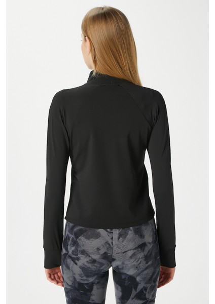 Jogging Vücuda Oturan Cepli Parmak Geçmeli Siyah Spor Ceket / Hırka indirimleri