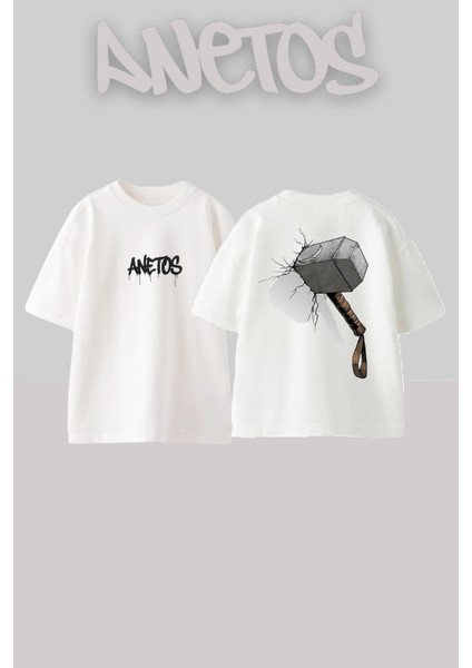 Thor Cekic Tasarım Sırt Baskılı Pamuk Beyaz Oversize T-Shirt