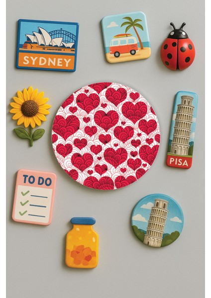 Modern ve Dekoratif Yuvarlak Buzdolabı Magneti Magnet Büyük Boy 10X10 cm - Kalp Mandala