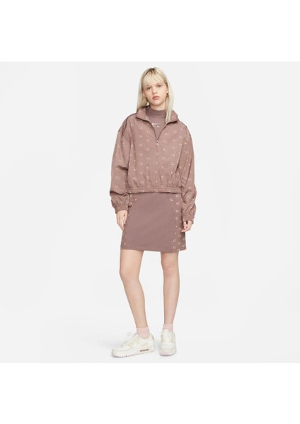 Air All-Over Print Woven Kadın Kahverengi Hoodie Sweatshirt