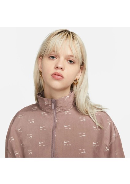 Air All-Over Print Woven Kadın Kahverengi Hoodie Sweatshirt modelleri