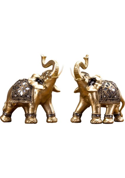 2 Fil Heykel Filler Heykel Arabası Üstü Tv Standı Heykelcik Altın (Yurt Dışından)