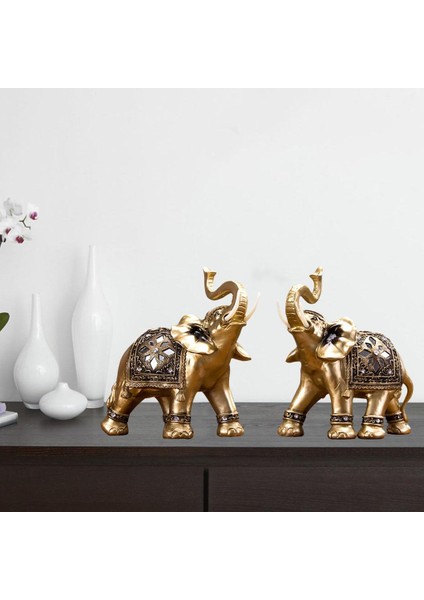 2 Fil Heykel Filler Heykel Arabası Üstü Tv Standı Heykelcik Altın (Yurt Dışından) indirimleri