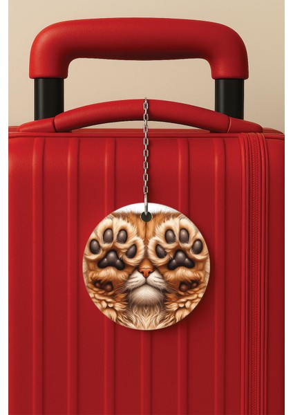 Desenli Baskılı Pleksi Zincir Aparatlı Bavul Etiketi Valiz Etiketi Kedimin Patileri