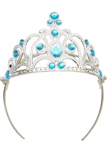 Mavi Taşlı Elsa Çocuk Tacı Prenses Tacı Kraliçe Tacı 16X14 cm (5324) fırsatları