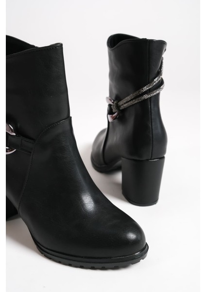 Edna Fermuarlı Ortopedik Taban Taşlı Topuklu Kadın Bot Cst - Siyah fırsatları