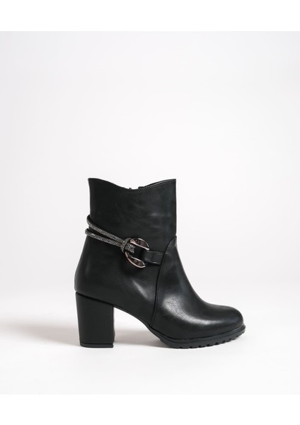 Edna Fermuarlı Ortopedik Taban Taşlı Topuklu Kadın Bot Cst - Siyah indirimleri