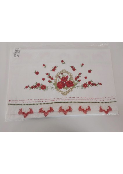 Çift Tarflı Iğne Oyası Kırmızı Havlu