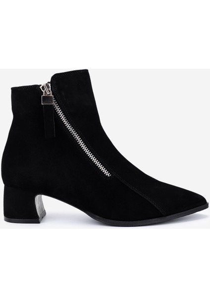 Kadın Hakiki Deri Siyah Süet Topuklu Bot 51 8044 Bn Bot SK25-26 Sıyah Suet