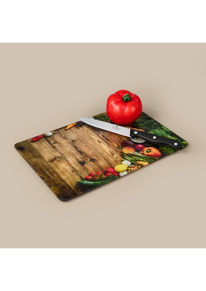 Ahşap Desenli Cam Kesme Tahtası - Renkli - 20X30 cm fiyatları