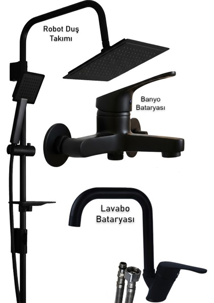 Lavabo Banyo Bataryası Robot Duş Takımı Siyah Renk Çeşitleri