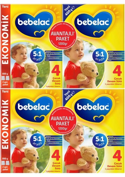 1200GR (800GR+400GR) No:4 Devam Sütü (1+ Yaş) Avantaj Pk (2 Li Set)