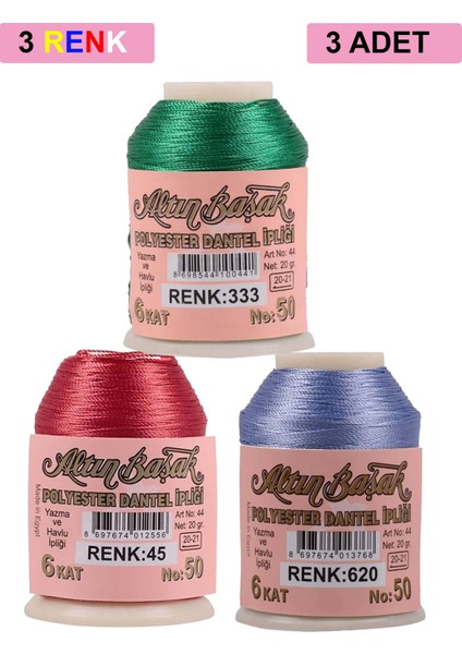 3 Adet Altınbaşak Oya ve Dantel Ipi 20 gr - Royaleks - No: 045 - 620 - 333