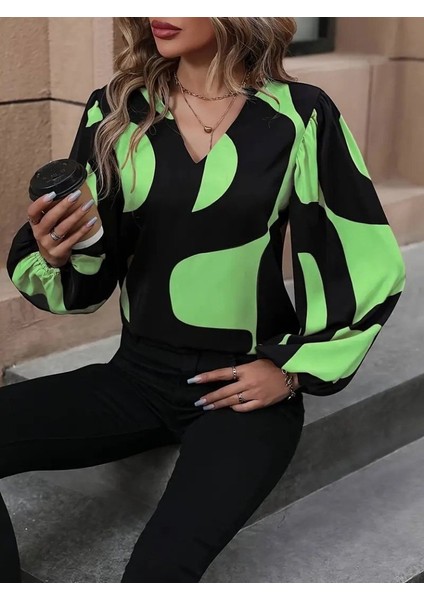 Kadın Uzun Kollu V Yakalı Desenli Modal Bluz modelleri