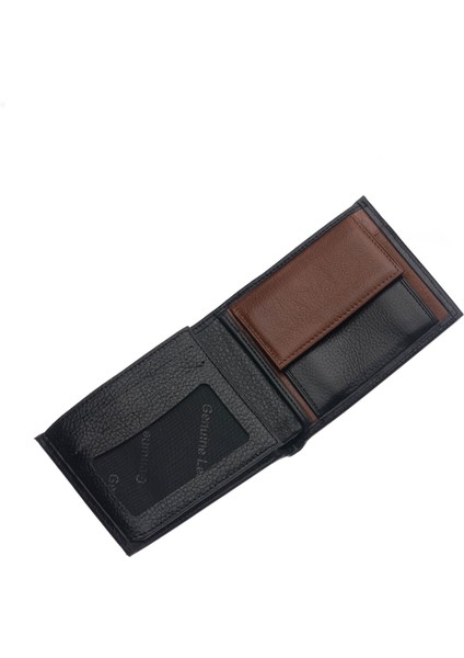 Hakiki Deri Bozuk Para ve Kart Bölmeli Erkek Cüzdanı - Siyah-Taba modelleri