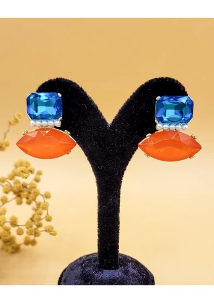 Geometrik Zra Model Lacivert Turuncu Incili Marka Küpe fiyatları