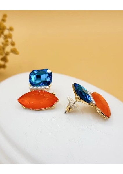 Geometrik Zra Model Lacivert Turuncu Incili Marka Küpe fırsatları