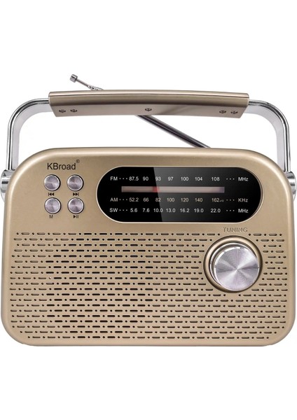 Kbroad KTF-2026 Sarı Full Band Radyo - Nostaljik Görünümlü, Şarjlı, Güçlü Ses Çıkışlı