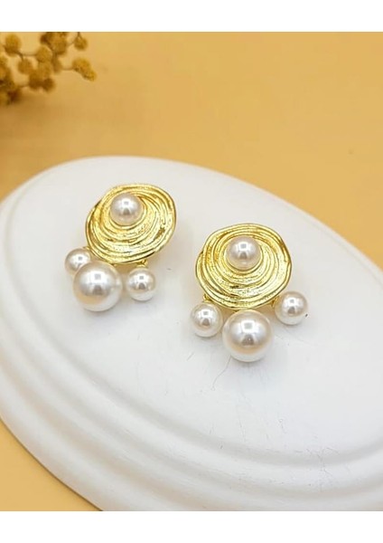 Altın Halkalar Barok Incili Pirinç Küpe