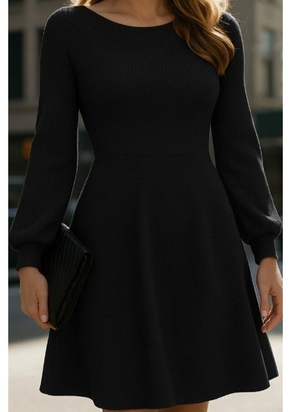 Kadın Uzun Kollu Kayık Yaka Kısa Triko Elbise fiyatları