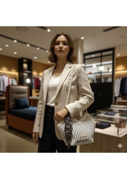 Çizgili Fularlı Kadın Hasır Kol Çanta fiyatları