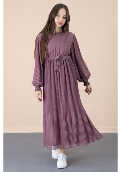 Kız Çocuk Elbise Fırfırlı Yaka ve Kuşak Detayı ile Özel Günler İçin modelleri