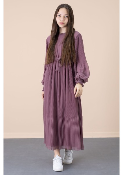 Kız Çocuk Elbise Fırfırlı Yaka ve Kuşak Detayı ile Özel Günler İçin fırsatları