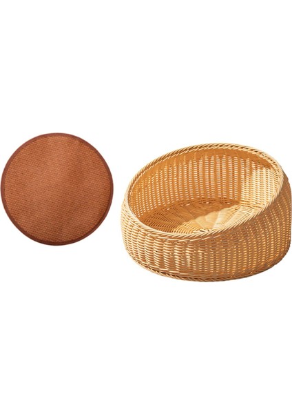 Dokuma Kedi Yatağı Sepet Kazanmaya Dayanıklı Öğütme Pençeleri Yarı Kapalı Kedi Yuvası Bej (Yurt Dışından)