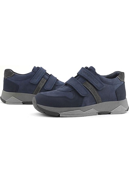 Hakiki Deri Lacivert Cırtlı Çocuk Spor Ayakkabı